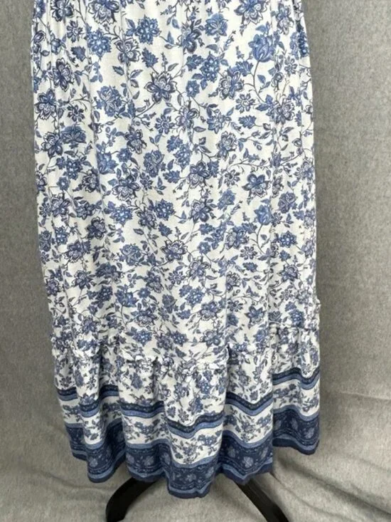 Anthropologie By The River Midi Dress Blue Floral Cutout Ruffle Tiered Cottage L - Picture 7 of 16